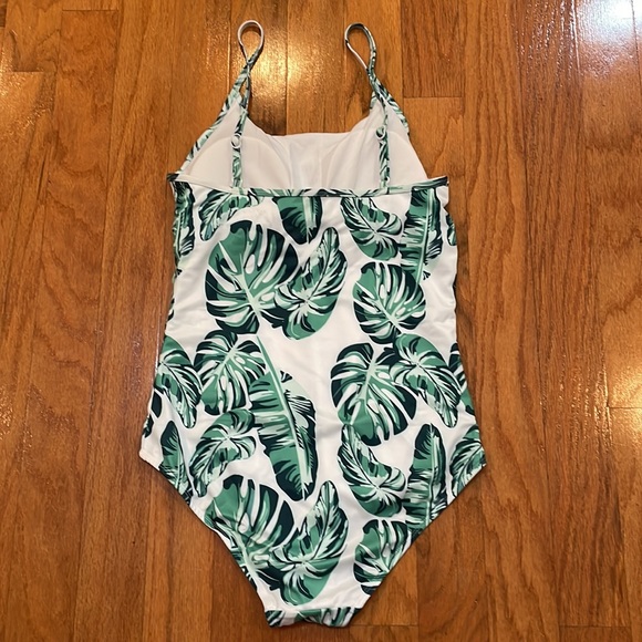 Crane Woman NWOT Size Large Bathing Suit Swim white with Green Palm Leaf Print - Picture 3 of 6
